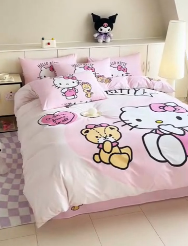 91家纺网 家纺一手货源 找家纺 玉元坊 2025秋冬三丽鸥卡通加厚纯棉磨毛全棉大版四件套 有点甜