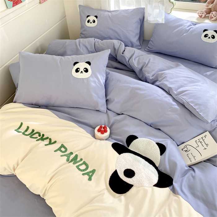 91家纺网 家纺一手货源 找家纺 盛秋家纺 2025新款A类水洗棉毛巾绣四件套-胖达 胖达-星黛紫