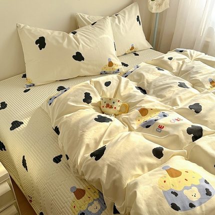 91家纺网 家纺一手货源 找家纺 希诺家居 2025新款全棉卡通小清新床盖四件套 奶油蛋糕