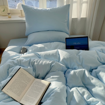 芷凡家纺 2025新款亲肤棉纯色双拼四件套 天蓝