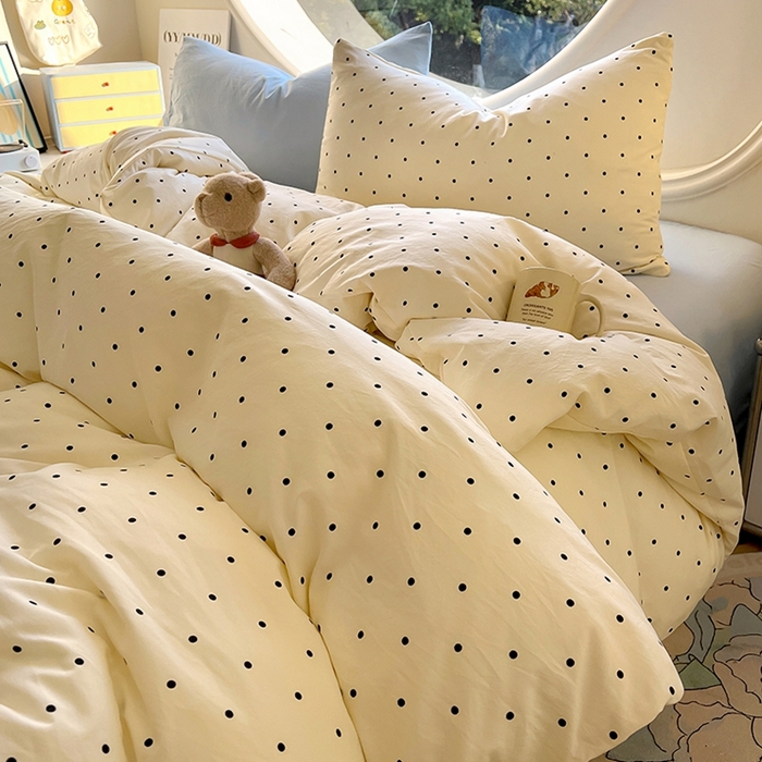 91家纺网 家纺一手货源 找家纺 茉礼 2025新款高克重ins风超柔软软糯糯小清新卡通印花水洗棉四件套 海盐波点