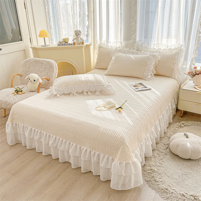 91家纺网 家纺一手货源 找家纺 锦格家纺 2025年新款A类全棉夹棉床盖-洛香忆梦 洛香忆梦-浅米色