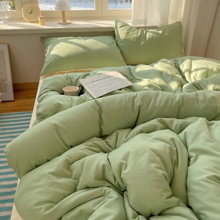 芷凡家纺 2025新款亲肤棉纯色双拼四件套 果绿+米白