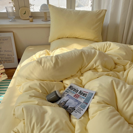 芷凡家纺 2025新款亲肤棉纯色双拼四件套 奶黄