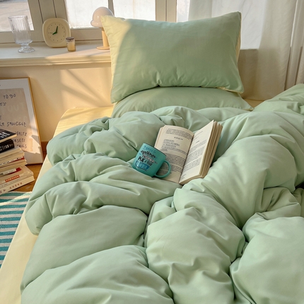 芷凡家纺 2025新款亲肤棉纯色双拼四件套 浅绿+奶黄