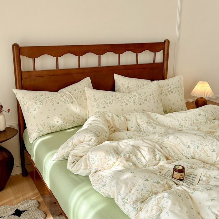 91家纺网 家纺一手货源 找家纺 呗旺鹿 2025新款A类母婴级全棉有氧双层纱印花四件套 绿姿