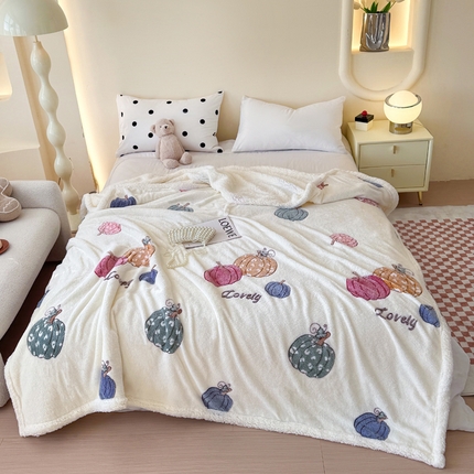 恋佳居 2025新款羊羔绒包边雪花绒小清新毛毯 幸运南瓜