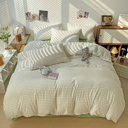 91家纺网 家纺一手货源 找家纺 港岛妹妹 2025新款单被套 小格浅绿