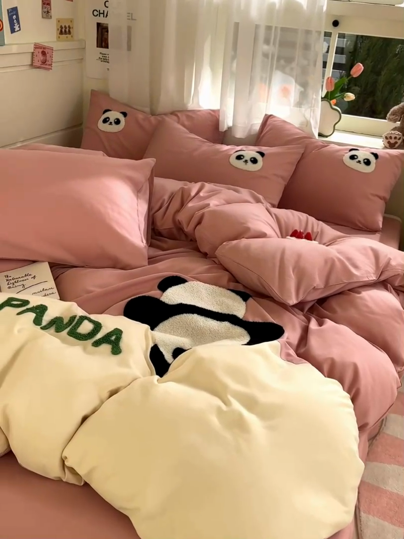 91家纺网 家纺一手货源 找家纺 盛秋家纺 2025新款A类水洗棉毛巾绣四件套-胖达 胖达-浅豆沙