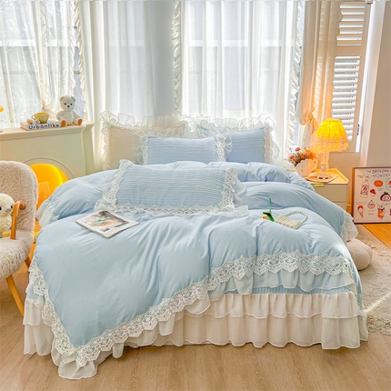 锦格家纺 2024新款A类全棉夹棉床盖四件套-洛香忆梦 洛香忆梦-天空蓝