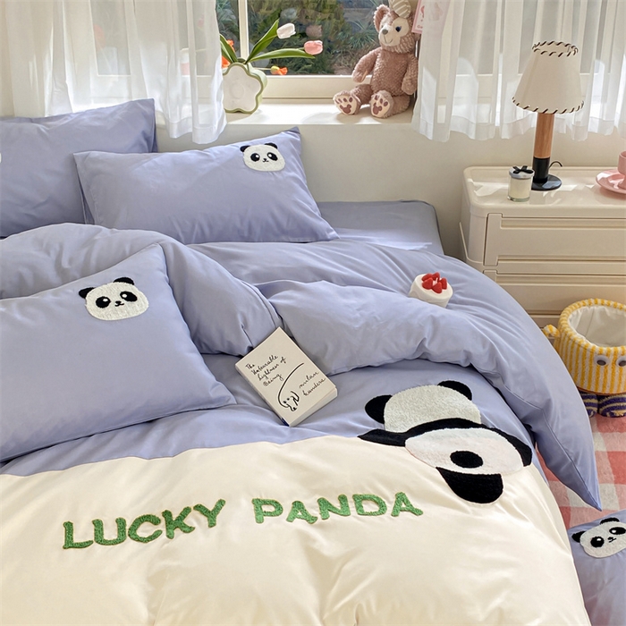 91家纺网 家纺一手货源 找家纺 盛秋家纺 2025新款A类水洗棉毛巾绣四件套-胖达 胖达-星黛紫