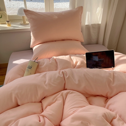 芷凡家纺 2025新款亲肤棉纯色双拼四件套 奶油粉+丁香紫