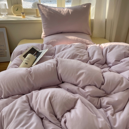 芷凡家纺 2025新款亲肤棉纯色双拼四件套 丁香紫+奶黄