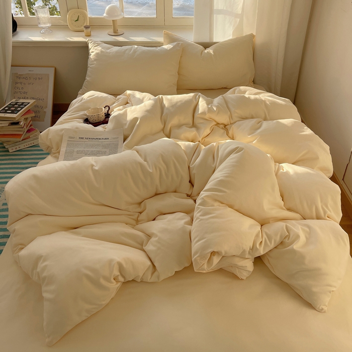 91家纺网 家纺一手货源 找家纺 芷凡家纺 2025新款亲肤棉纯色双拼四件套 米白