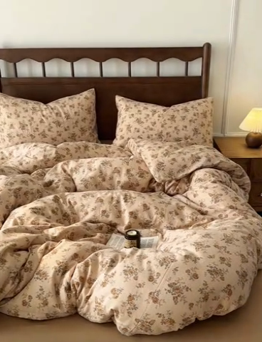 91家纺网 家纺一手货源 找家纺 呗旺鹿 2025新款A类母婴级全棉有氧双层纱印花四件套 康桥