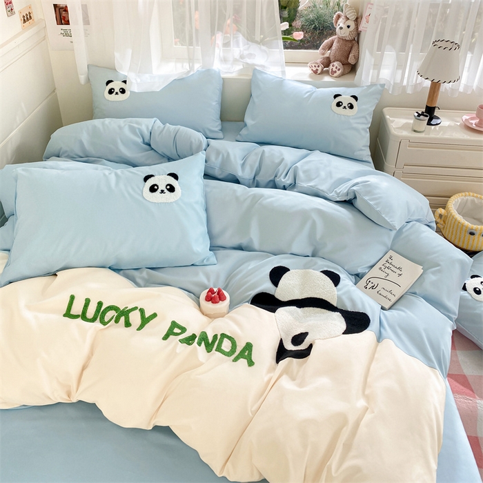 91家纺网 家纺一手货源 找家纺 （总）盛秋家纺 2025新款A类水洗棉毛巾绣四件套-胖达