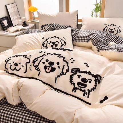 91家纺网 家纺一手货源 找家纺 （总）炫拼家纺 2025新款卡通多巴胺A类全棉40支水洗棉毛巾绣四件套