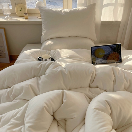 芷凡家纺 2025新款亲肤棉纯色双拼四件套 奶白