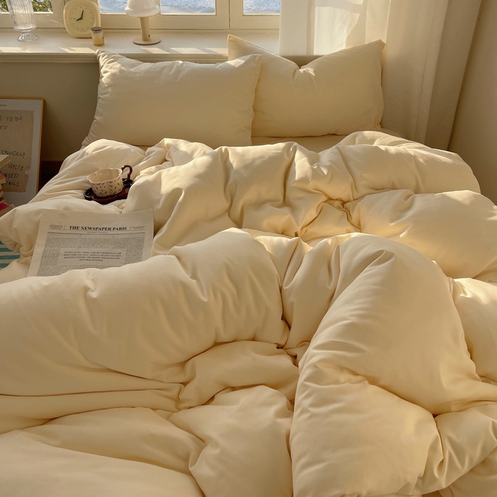 91家纺网 家纺一手货源 找家纺 芷凡家纺 2025新款亲肤棉纯色双拼四件套 米白