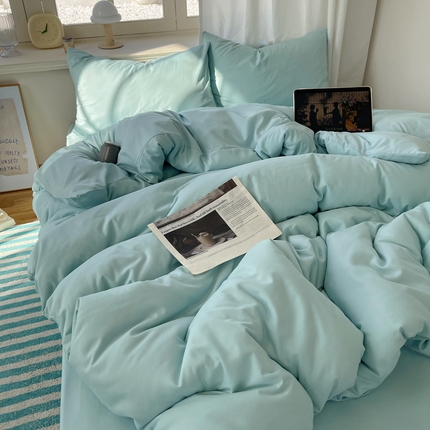 芷凡家纺 2025新款亲肤棉纯色双拼四件套 蓝灰