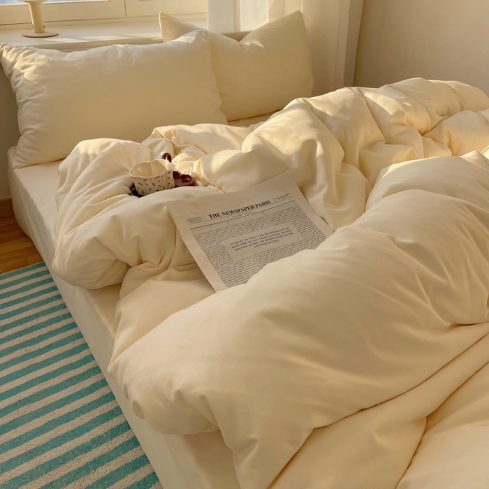 91家纺网 家纺一手货源 找家纺 芷凡家纺 2025新款亲肤棉纯色双拼四件套 米白