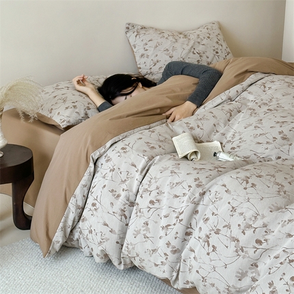 91家纺网 家纺一手货源 找家纺 简家居 2025新款色织水洗棉空气感大提花四件套-繁星summer拍 繁星-咖-----summer拍