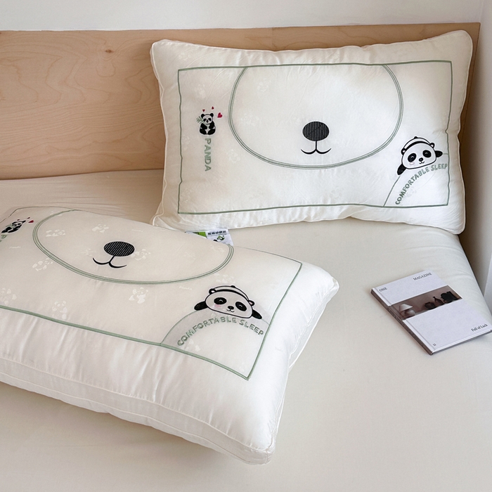 91家纺网 家纺一手货源 找家纺 （总）伟邦枕芯 2025新款熊猫刺绣星级酒店枕枕头枕芯