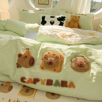 韩巢家纺 2025新款大版水洗棉皱皱纱毛巾绣四件套(提供卖家秀) 享受时光