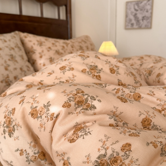 91家纺网 家纺一手货源 找家纺 呗旺鹿 2025新款A类母婴级全棉有氧双层纱印花四件套 康桥