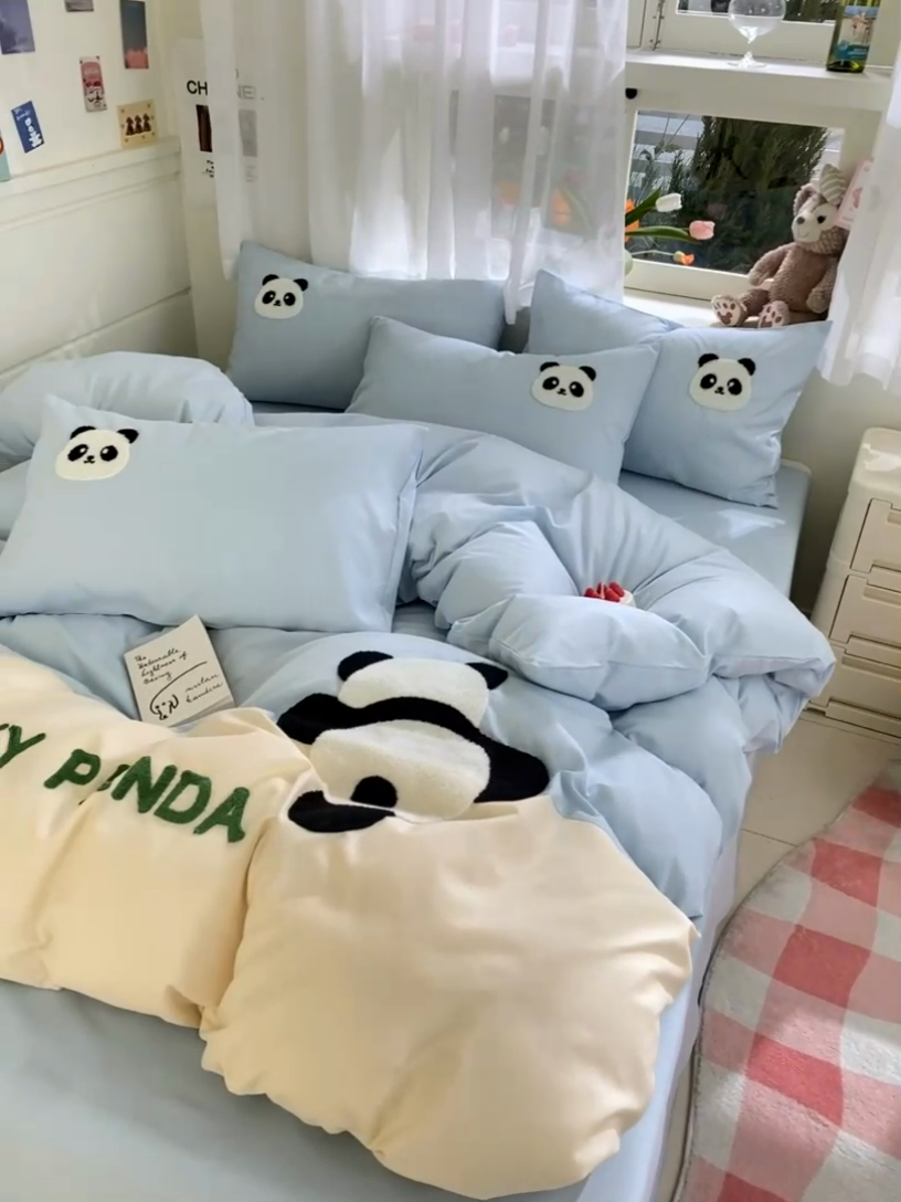 91家纺网 家纺一手货源 找家纺 （总）盛秋家纺 2025新款A类水洗棉毛巾绣四件套-胖达