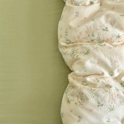 呗旺鹿 2025新款A类母婴级全棉有氧双层纱印花四件套 绿姿