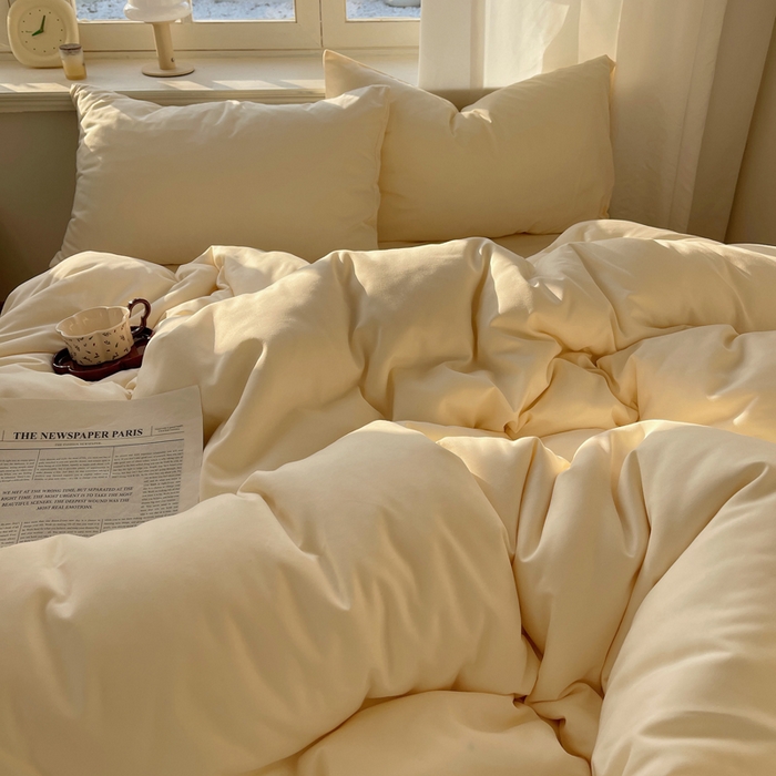 91家纺网 家纺一手货源 找家纺 芷凡家纺 2025新款亲肤棉纯色双拼四件套 米白