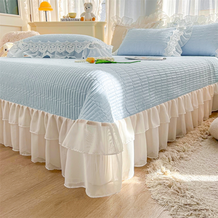 91家纺网 家纺一手货源 找家纺 锦格家纺 2025年新款A类全棉夹棉床盖-洛香忆梦 洛香忆梦-天空蓝