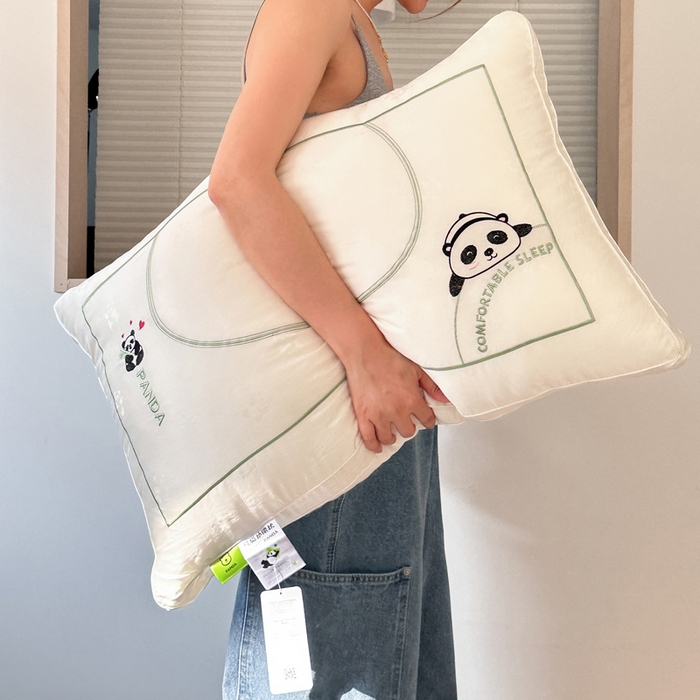 91家纺网 家纺一手货源 找家纺 （总）伟邦枕芯 2025新款熊猫刺绣星级酒店枕枕头枕芯