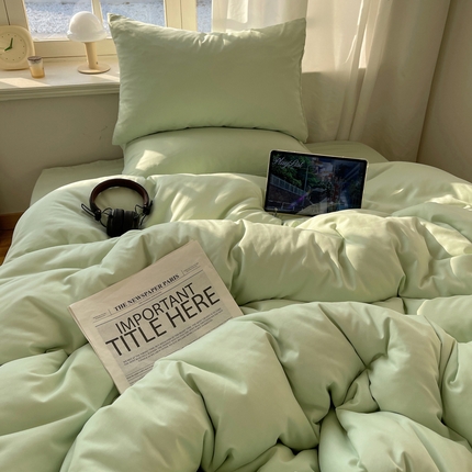 芷凡家纺 2025新款亲肤棉纯色双拼四件套 浅绿