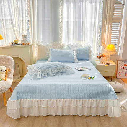 锦格家纺 2025年新款A类全棉夹棉床盖-洛香忆梦 洛香忆梦-天空蓝