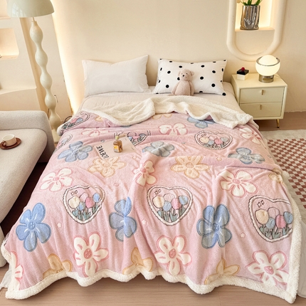 恋佳居 2025新款羊羔绒包边雪花绒小清新毛毯 花海