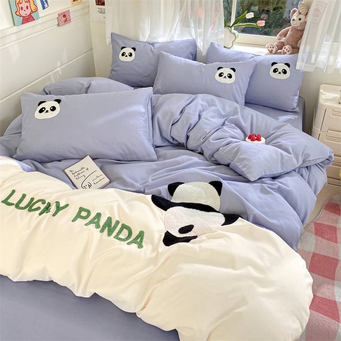 91家纺网 家纺一手货源 找家纺 盛秋家纺 2025新款A类水洗棉毛巾绣四件套-胖达 胖达-星黛紫