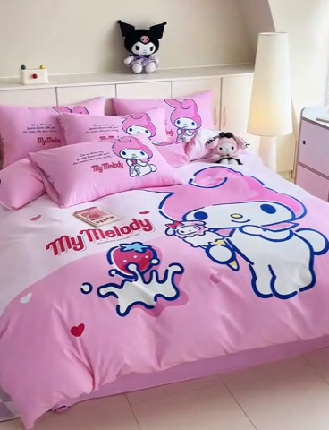 91家纺网 家纺一手货源 找家纺 玉元坊 2025秋冬三丽鸥卡通加厚纯棉磨毛全棉大版四件套 美乐蒂宝贝