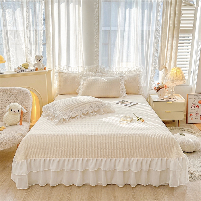 91家纺网 家纺一手货源 找家纺 锦格家纺 2025年新款A类全棉夹棉床盖-洛香忆梦 洛香忆梦-浅米色