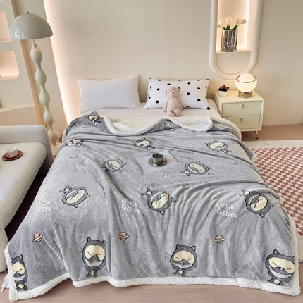 恋佳居 2025新款羊羔绒包边雪花绒小清新毛毯 种哥
