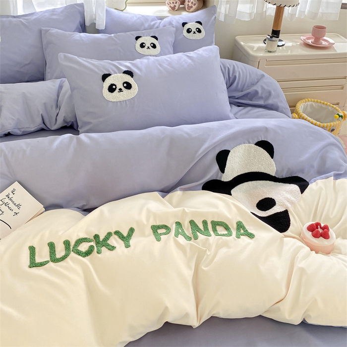 91家纺网 家纺一手货源 找家纺 盛秋家纺 2025新款A类水洗棉毛巾绣四件套-胖达 胖达-星黛紫