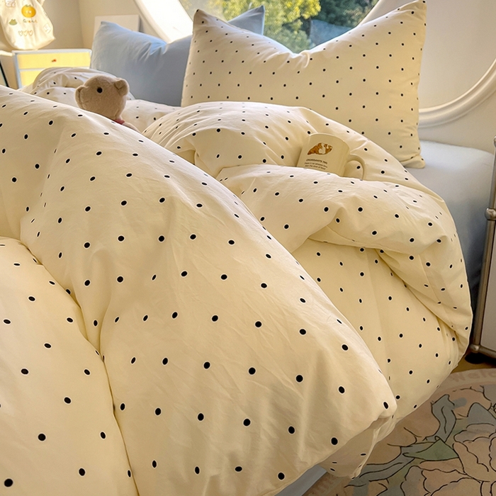 91家纺网 家纺一手货源 找家纺 茉礼 2025新款高克重ins风超柔软软糯糯小清新卡通印花水洗棉四件套 海盐波点