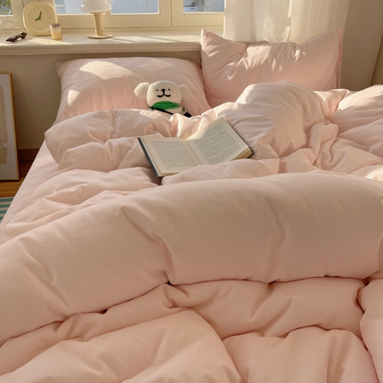 芷凡家纺 2025新款亲肤棉纯色双拼四件套 浅粉