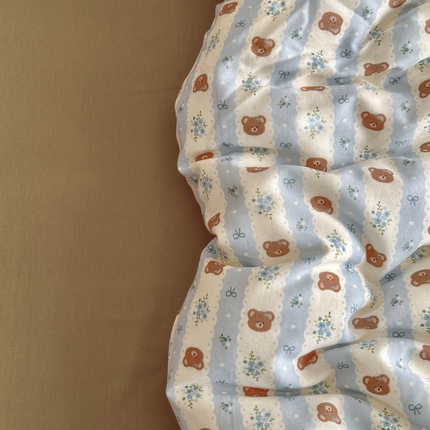 呗旺鹿 2025新款A类母婴级全棉有氧双层纱印花四件套 条纹小熊