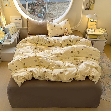 91家纺网 家纺一手货源 找家纺 茉礼 2025新款高克重ins风超柔软软糯糯小清新卡通印花水洗棉四件套 小狗麻薯