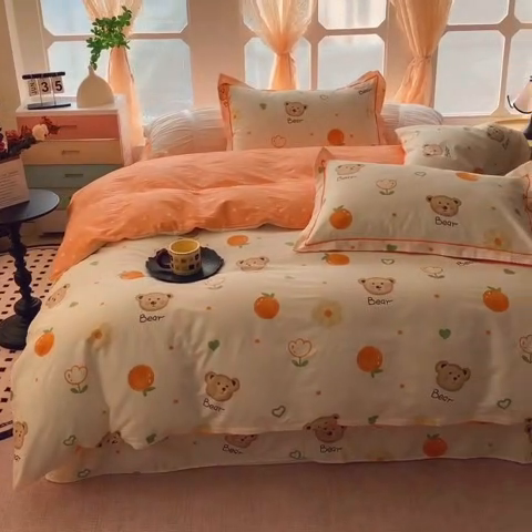 91家纺网 家纺一手货源 找家纺 2025新款亲肤舒适小清新全棉四件套 熊宝乐园
