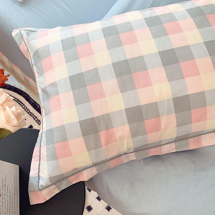 91家纺网 家纺一手货源 找家纺 2025新款亲肤舒适小清新全棉四件套小号标准都有 粉格