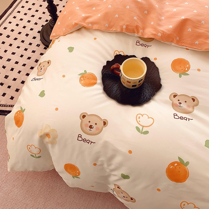 91家纺网 家纺一手货源 找家纺 2025新款亲肤舒适小清新全棉四件套 熊宝乐园