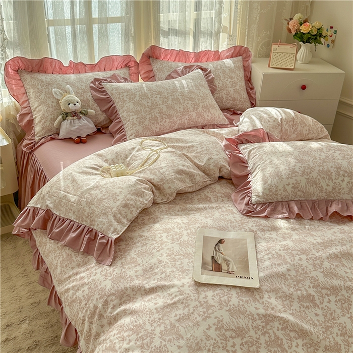 91家纺网 家纺一手货源 找家纺 忘忧草 2025新款全棉小清新床裙四件套 森物语